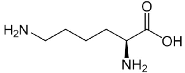 Công thức hóa học của L- Lysine là: C6H14N2O2